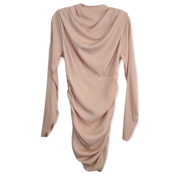 PRETTY LITTLE THING Rouched Detail Long Sleeve Bodycon Dress Nude/Blush - Picture 11 of 12